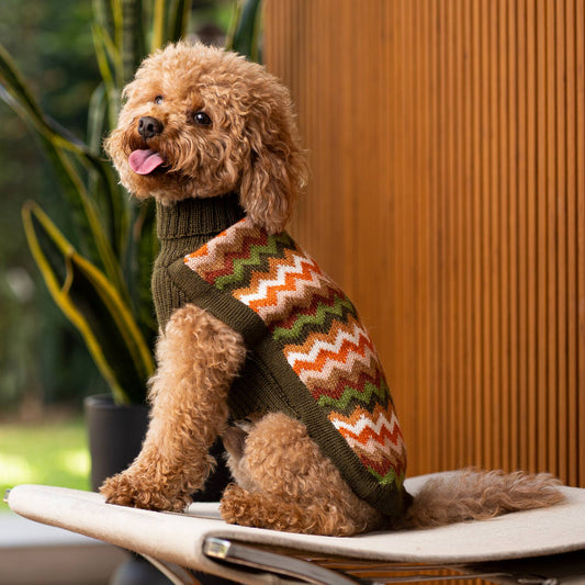 Forest Chevron Knit Alpaca Dog Sweater