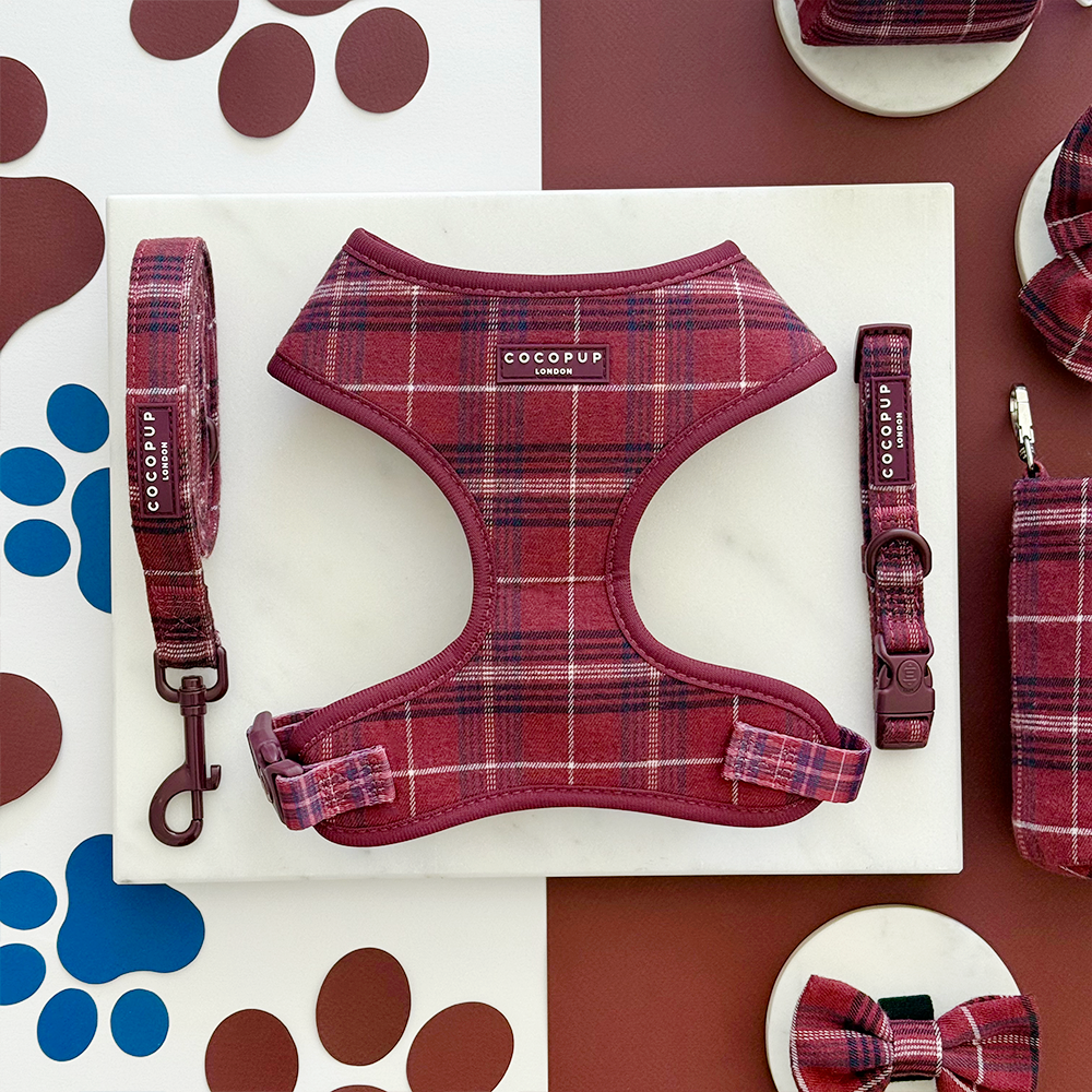 Cocopup London - Mulberry Plaid Adjustable Neck HARNESS
