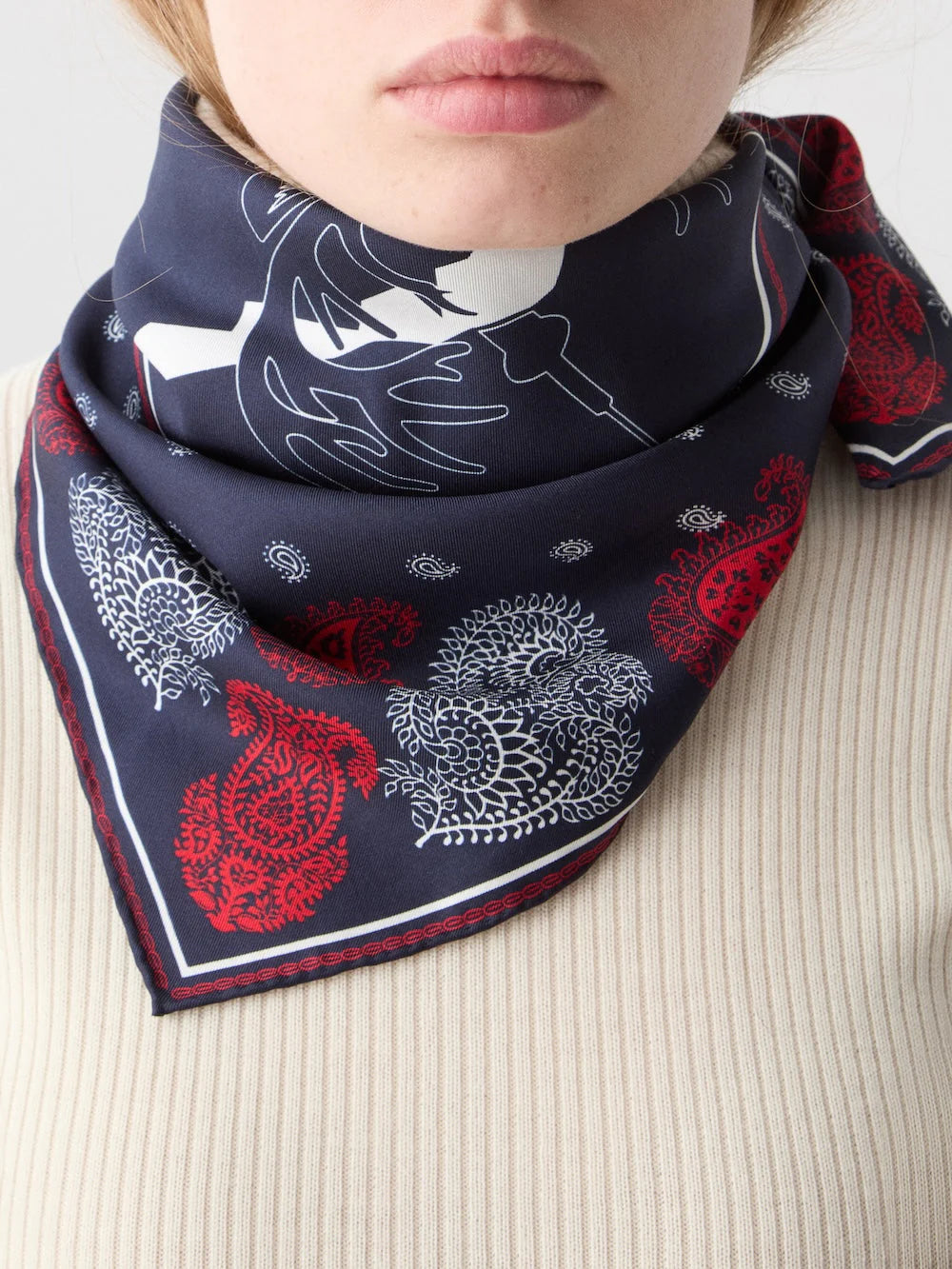 Western Silk Scarf - Navy blue