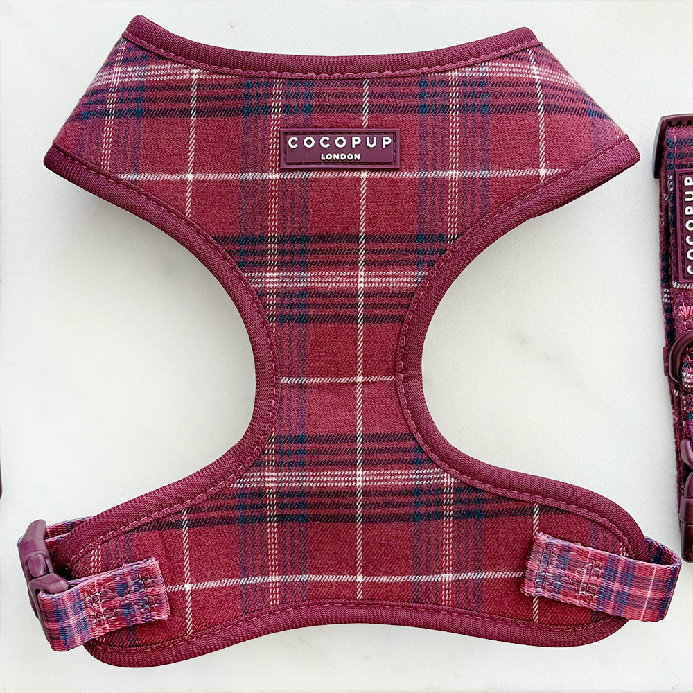 Cocopup London - Mulberry Plaid Adjustable Neck HARNESS