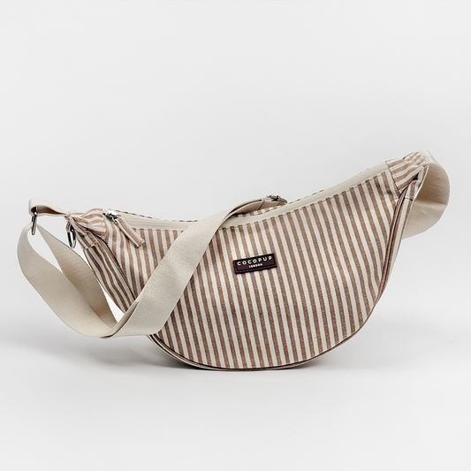 Crossbody Crescent Dog Walking Bag - London Linen Stripes