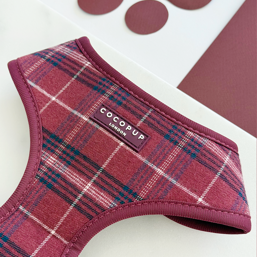 Cocopup London - Mulberry Plaid Adjustable Neck HARNESS