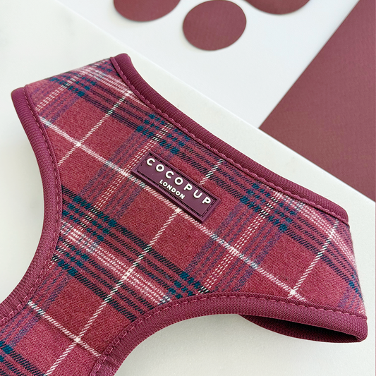 Cocopup London - Mulberry Plaid Adjustable Neck HARNESS