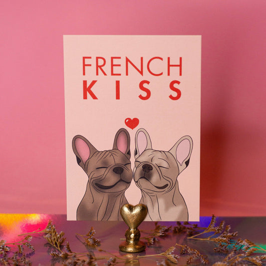 LOLLYPOPARTSTUDIO - Carte Bouledogue Français « French Kiss »