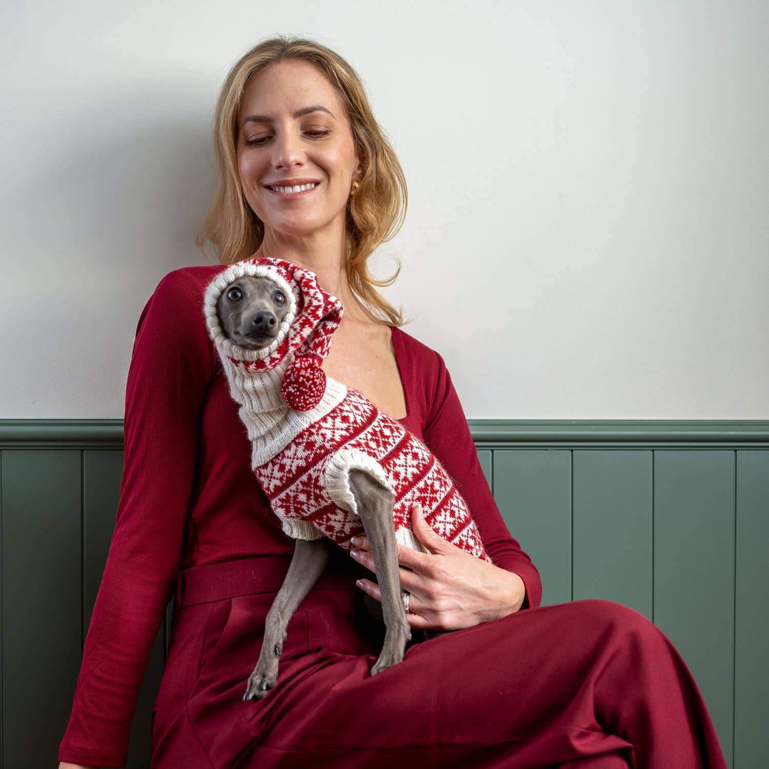 Christmas Snowflake Red Alpaca Dog Sweater