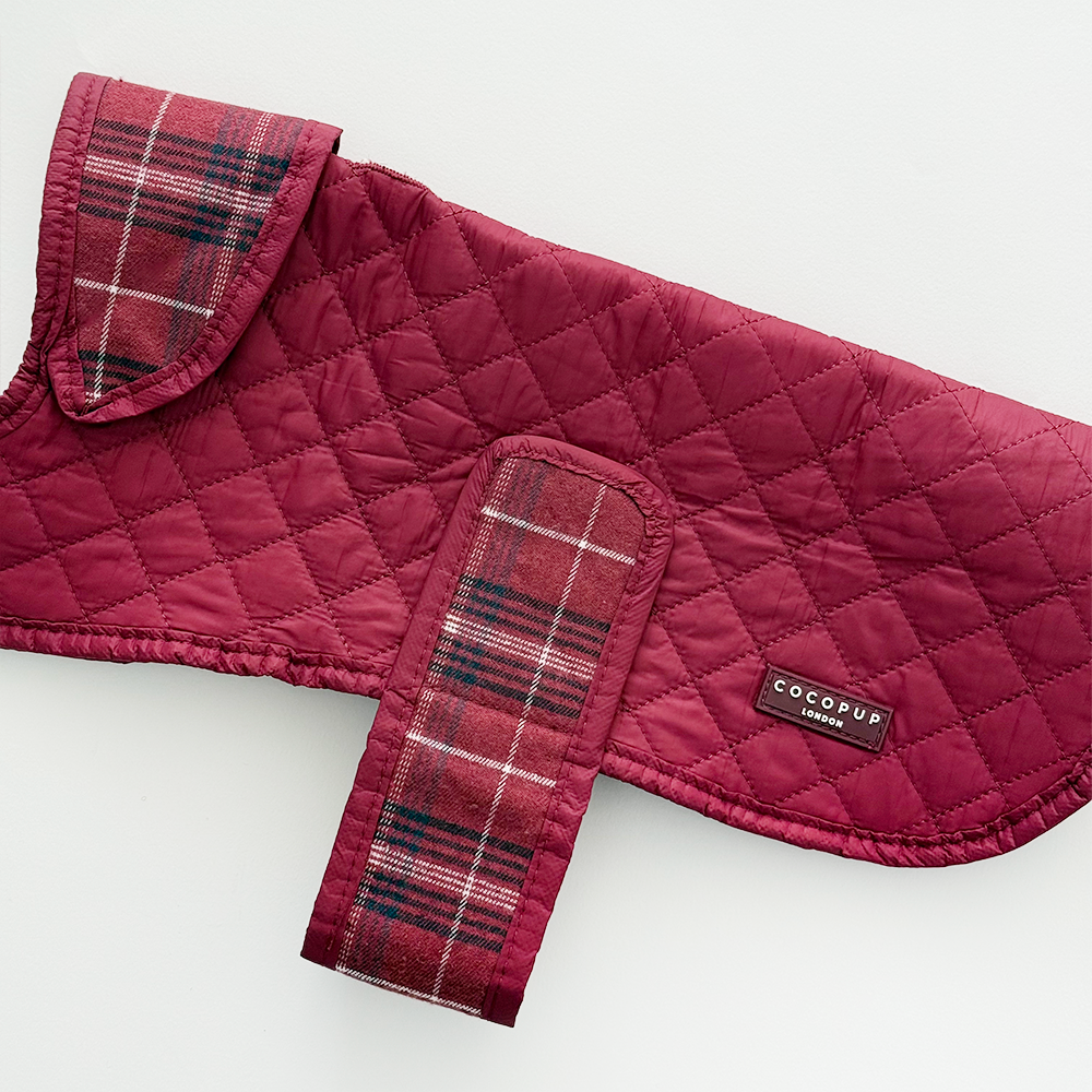 Cocopup London - LUXE Quilted Dog Coat - Mulberry Plaid